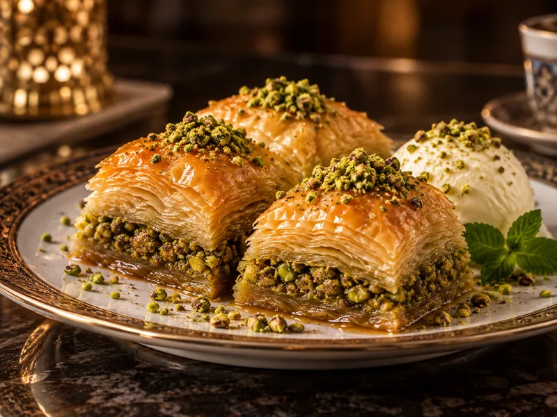 Baklava servert på en tallerken.